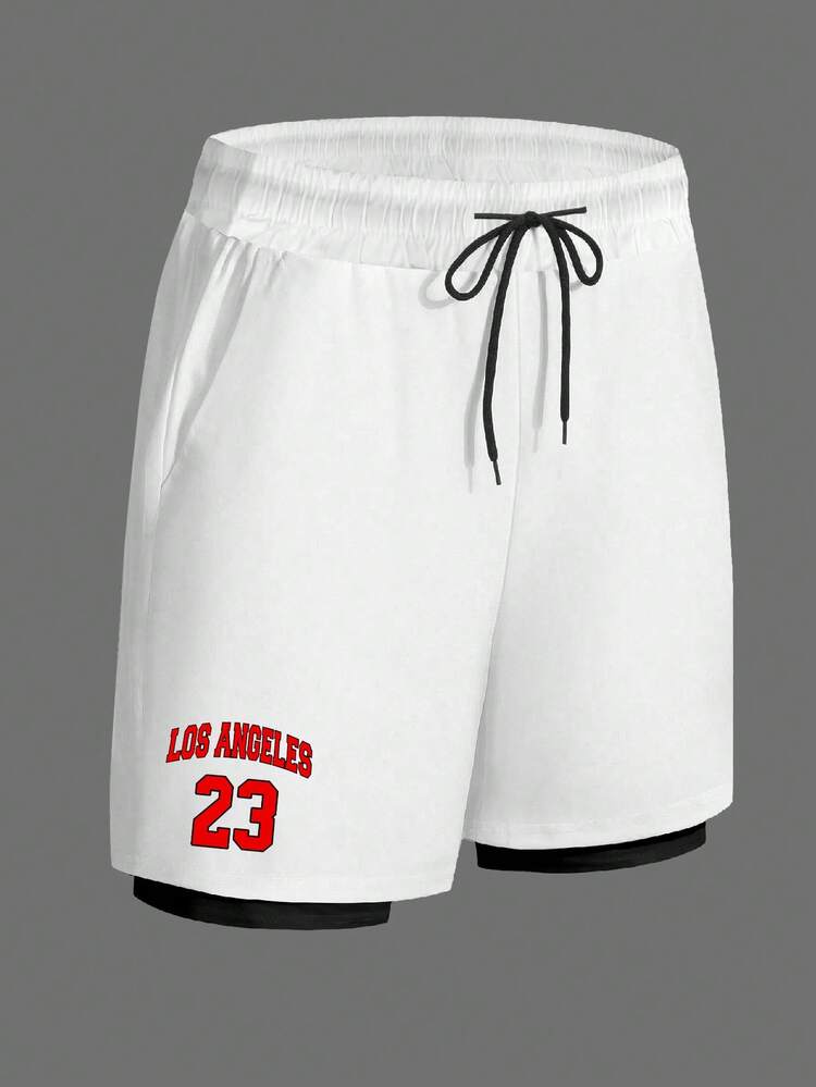 Men's Letter Print Drawstring Waist Shorts