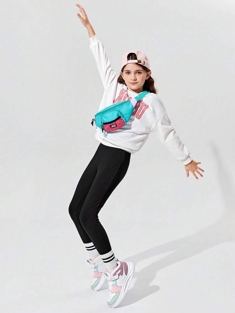 Girls Hook-and-loop Fastener Lace Up Design Letter Graphic Chunky Shoes For Spring