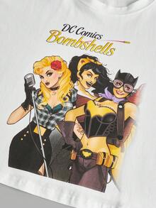 DC Women Core X SHEIN Nhân vật hoạt hình Và Đồ họa Chữ cái Thả vai Áo phông Crop - trắng - Xem 3