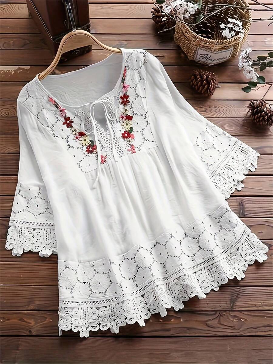 Lace Panel Long Sleeve Women's Shirt