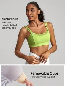 GLOWMODE FeatherFit™ Strappy Mesh Sports Bra Light Support Low Impact Yoga Pilates Studio - Lime Green - View 2