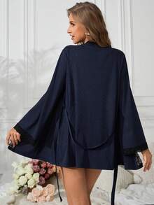 Kant Getrimd Slaapkleding En Badjassen Pyjama's - Donker blauw - Bekijken 2