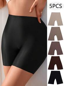 5pcs Solid Color No Traces Square Leg Seamless Panties - Multicolor - View 3