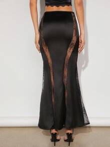 Hauture 拼接蕾絲人魚鱗紋裙 - 黑色 - 查看 2