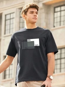 Men's Letter Printed Short Sleeve T-shirt - Light Grey - View 1