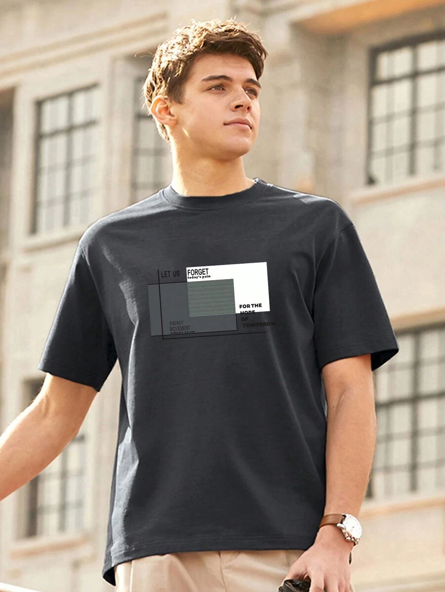 Men's Letter Printed Short Sleeve T-shirt - Light Grey - View 1