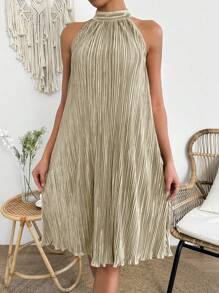 Chiquease Vestido Ajustado Texturizado Sin Mangas Para Mujer - Caqui - Ver 1