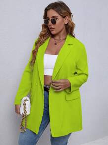 EMERY ROSE Bộ vest blazer đơn hàng thường ngày màu trơn cỡ lớn cài khuy đơn - màu xanh lá - Xem 5