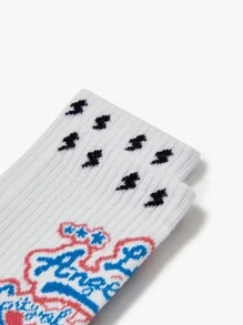 SHEIN 1 paar jongenssokken met kleurblokken/letterprint, halfhoge kuiten en bliksempatroon