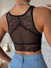 性感舒適女用蕾絲圓領內衣 - 黑色 - 查看 2