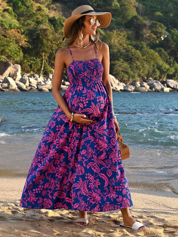 SHEIN Abito da donna in gravidanza con bretelle a spaghetti e stampa floreale