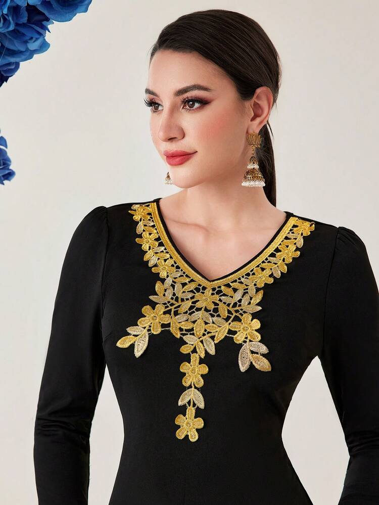 Women's Long Sleeve Floral Patchwork Print Dress Long Evening Dresses Fall Cloth For Women