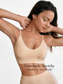 Leisure Extremely Stretchy Seamless & Skin-Friendly No Padding Solid Bra-Nude - Apricot - View 1
