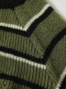 Flirla Plus Size Women's Striped Flare Sleeve Pullover Sweater Knit Pullover Fall Winter - Green - View 5