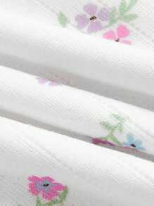 SHEIN Qutie Kwiatowy Nadrukowany Bez ramiączek Kombinezony Z Elastyczny pas - Biały - Zobacz 3