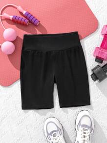 SHEIN Tween女孩休閒運動七分緊身褲，適用於夏季