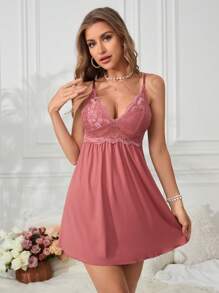 SHEIN Women's Spliced Lace Cami Sleep Dress Pajama Dress