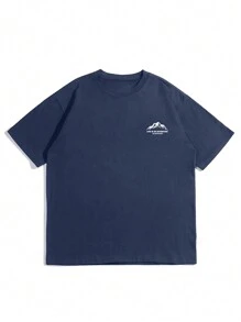 Men's Casual Letter & Mountain Graphic Short Sleeve T-Shirt