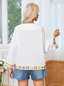 GENKIRA Blusa de mujer de manga 3/4 con bordados, estilo resort - Multicolor - Ver 2