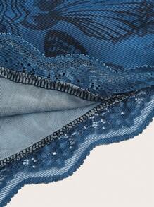 ROMWE Hippie Mermaid Starfish Print Contrast Lace Halter Top - Navy Blue - View 4