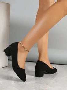 Giày cao gót đế dày đơn giản bằng da lộn giả dành cho nữ, kiểu dáng thanh lịch, thích hợp cho mùa xuân và hoạt động ngoài trời. - màu đen - Xem 4