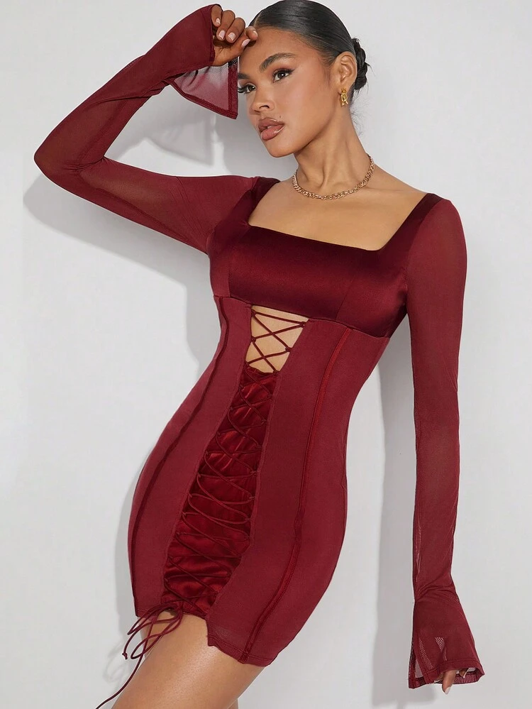 Lace Up Cut Out Bodycon Dress