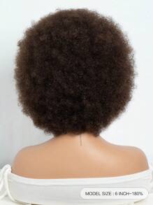 Afro Wig Human Hair Short Afro Kinky Curly Wig With Bangs 6 Inch Brown Afro Wig