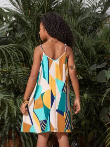 SHEIN SLAYR KIDS Tween Girls' Daily Casual Loose Fit Spaghetti Strap Dress - Multicolor - View 2