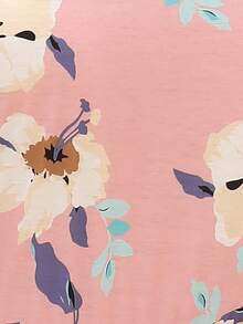 Nemidor Plus Size Floral Print Round Neck Empire Waist Midi Dress - Pink - View 5