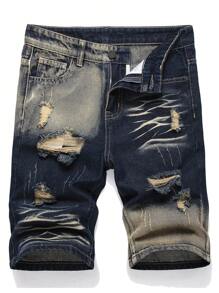 Tween Boy Fashionable Ripped Denim Shorts - Medium Wash - View 1