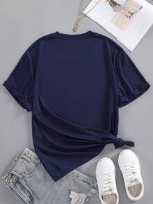 SHEIN EZwear 卡通考拉印花t恤 - 藏蓝色 - 查看 2