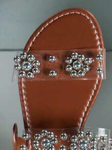 Phụ nữ mùa hè mới Dép ngọc trai trong suốt và dây đeo trong suốt thanh lịch và thoải mái - Bạc - Xem 5