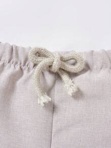 SHEIN Em bé Con trai Trang trí Patch Eo đàn hồi Giải trí Quần short - Màu be - Xem 9