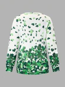 SHEIN LUNE Plus Size Lucky Clover Printed Sweatshirt Pullover Fall Outfit