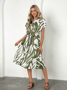 SHEIN Clasi Của phụ nữ Mặt trước Nút Thực vật In Đầm - Nhiều màu - Xem 2