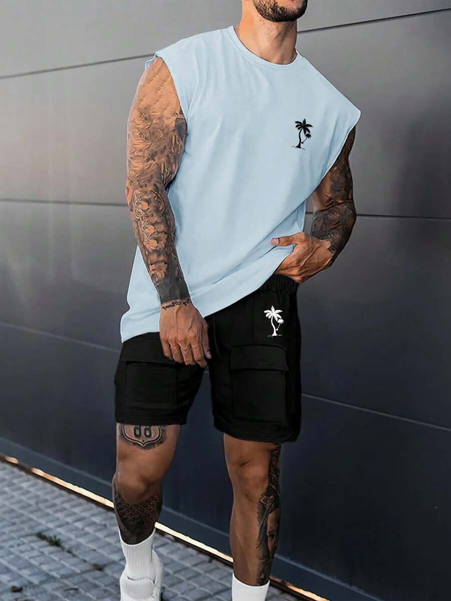 Manfinity Homme 男士椰子樹印花兩件套裝 - 彩色 - 查看 1