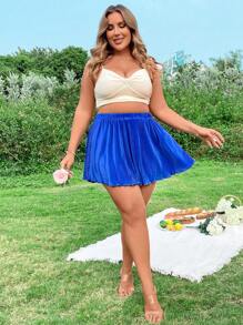 SHEIN MOOSTA Falda plisada de talla grande con cintura elástica - Azul - Ver 3