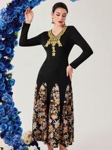 Modelyn Women's Long Sleeve Floral Patchwork Print Dress Long Evening Dresses Fall Cloth For Women - Multicolor - View 6