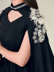 Al Najma 優雅的土耳其長洋裝,鑲嵌鉆石裝飾,阿拉伯傳統服裝 - 藏蓝色 - 查看 4