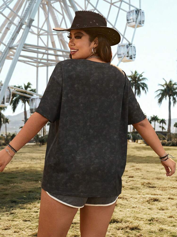 Plus Size Ultra-Loose Snowflake Frying American Flag Printed T-Shirt