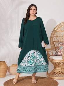 Mulvari Ensemble de 2 pièces: Chemise femme grande taille à ourlet asymétrique et robe longue sans manches à imprimé floral