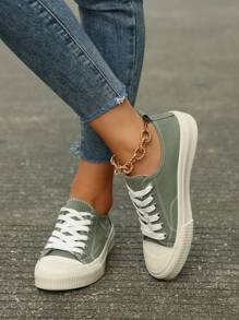 Fall/Winter 2024 New Style Women's Casual Sports Shoes, Green Low-Cut Sneakers For Women