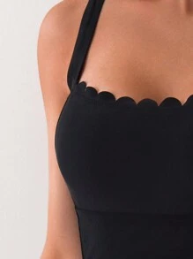 Swim Basics Màu thuần lột vỏ Cạnh Thiết kế Thon gọn Đồ bơi một mảnh - màu đen - Xem 3