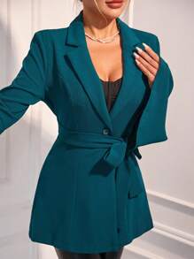 Zolique Women's Solid Color Bell Sleeve Blazer - Green - View 6