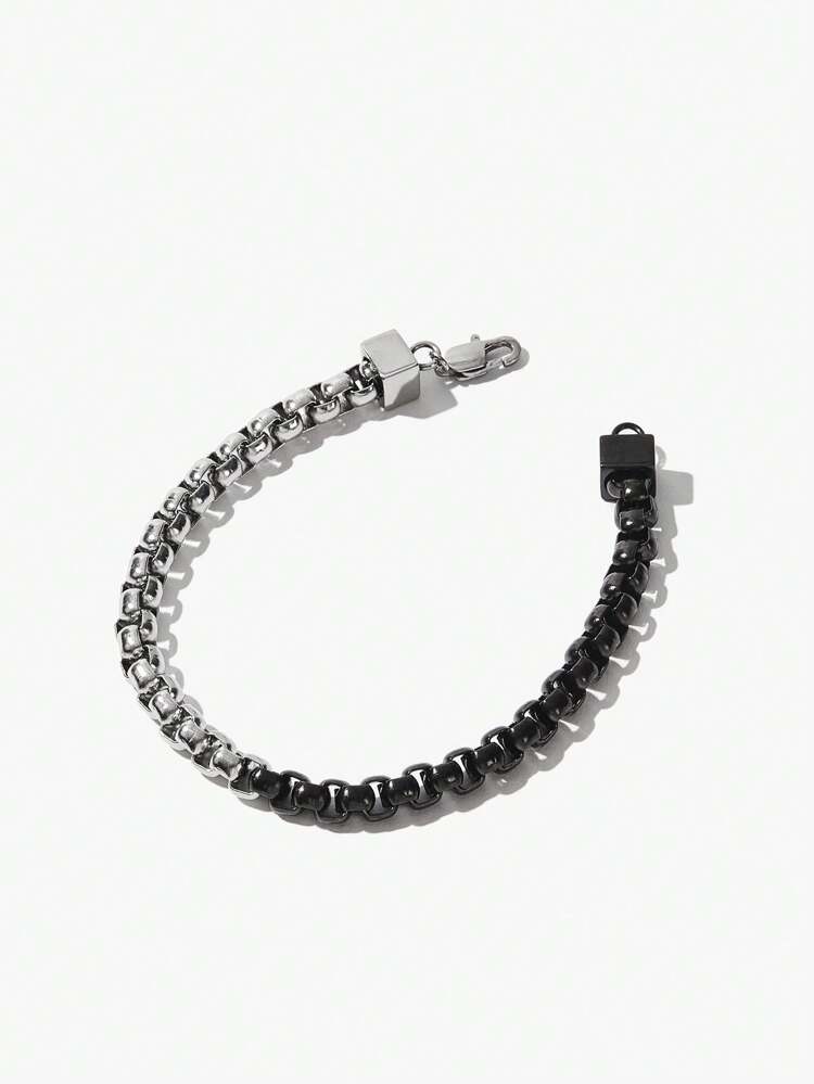1pc Fashionable Stainless Steel Asymmetrical Chain Bracelet For Girls, Charm Exquisite Jewelry Gift