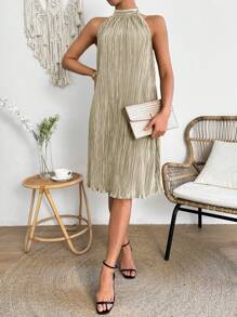 Chiquease Vestido Ajustado Texturizado Sin Mangas Para Mujer - Caqui - Ver 4