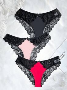 Women's Low-Rise Lace Panties, 3pcs/Pack Lingerie - Multicolor - View 3