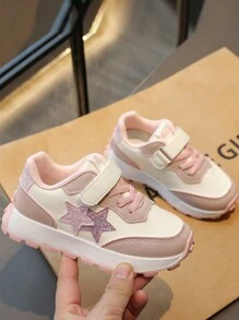 Girls' Multicolor Leather Surface Sneakers, Comfortable & Simple Low Cut Star Patterned Shoes For Casual Wear