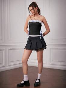 Forever 21 Women's Color Block Crossed Ribbon Strap Peplum Top With Ruffled Hem - Black - View 4