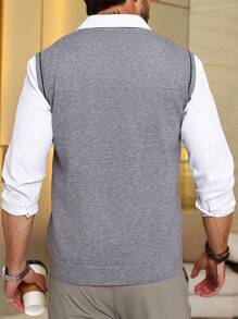 Manfinity Mode Áo len không tay dệt kim nam có viền cổ chữ V tương phản, Không tay, Bạn bè, Đô thị, Thời trang, Trơn, Áo len nam, Áo len, Áo ghi lê xám, Áo len nam, Áo len không tay - Màu xám đen - Xem 2